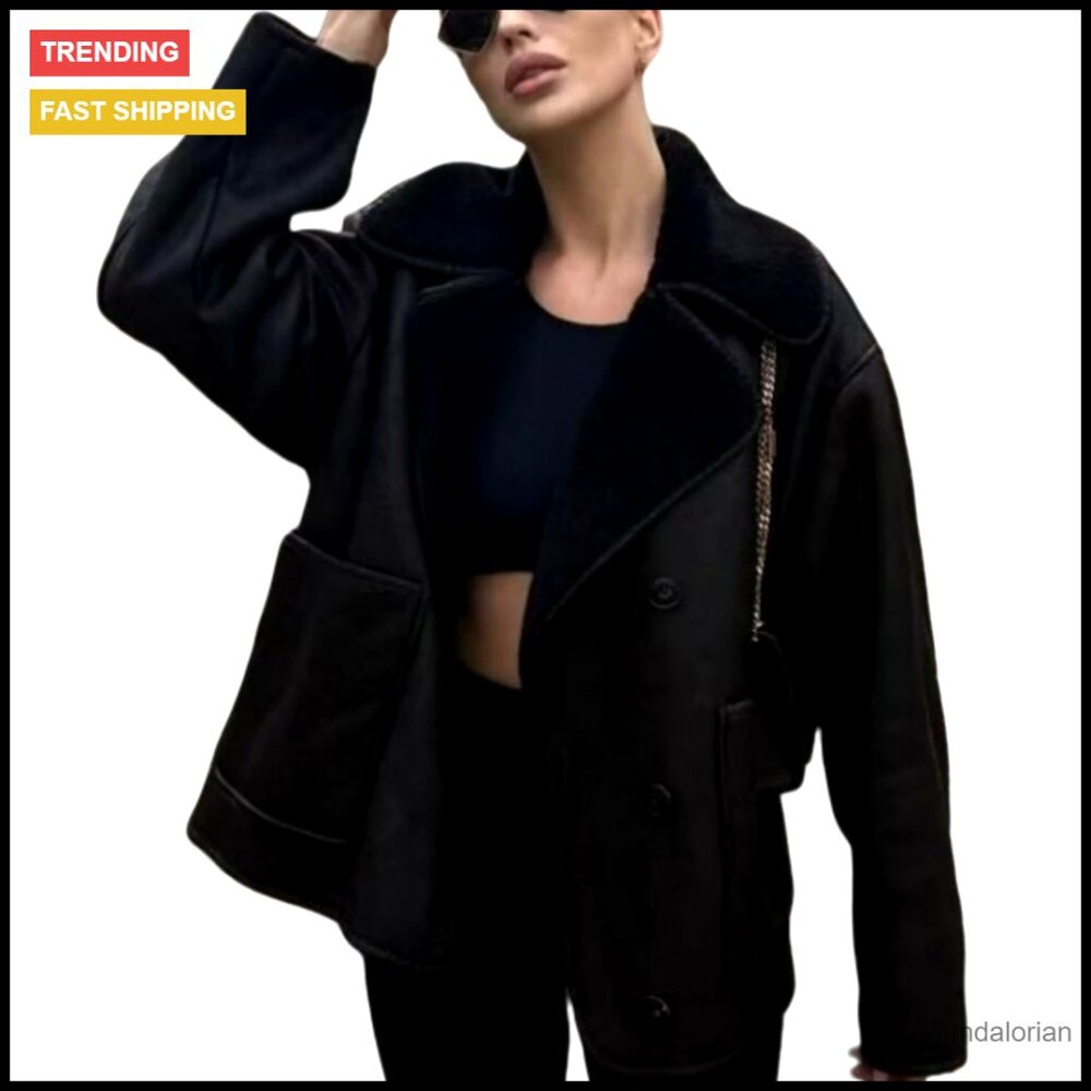 Faux Suede Leather Jacket Women's Fleece Lined Oversized Trucker Coat